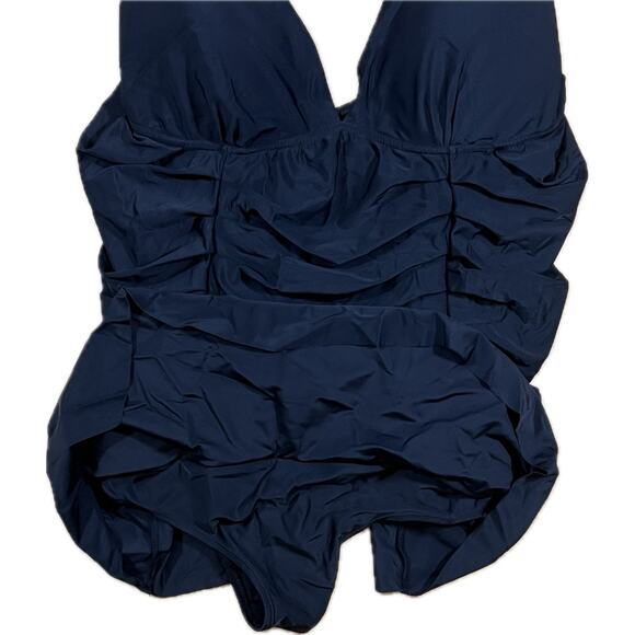 Black V Neck Ruched One Piece Swimsuit Skirted Tummy Control Swimwear Womens 4X - Picture 5 of 10